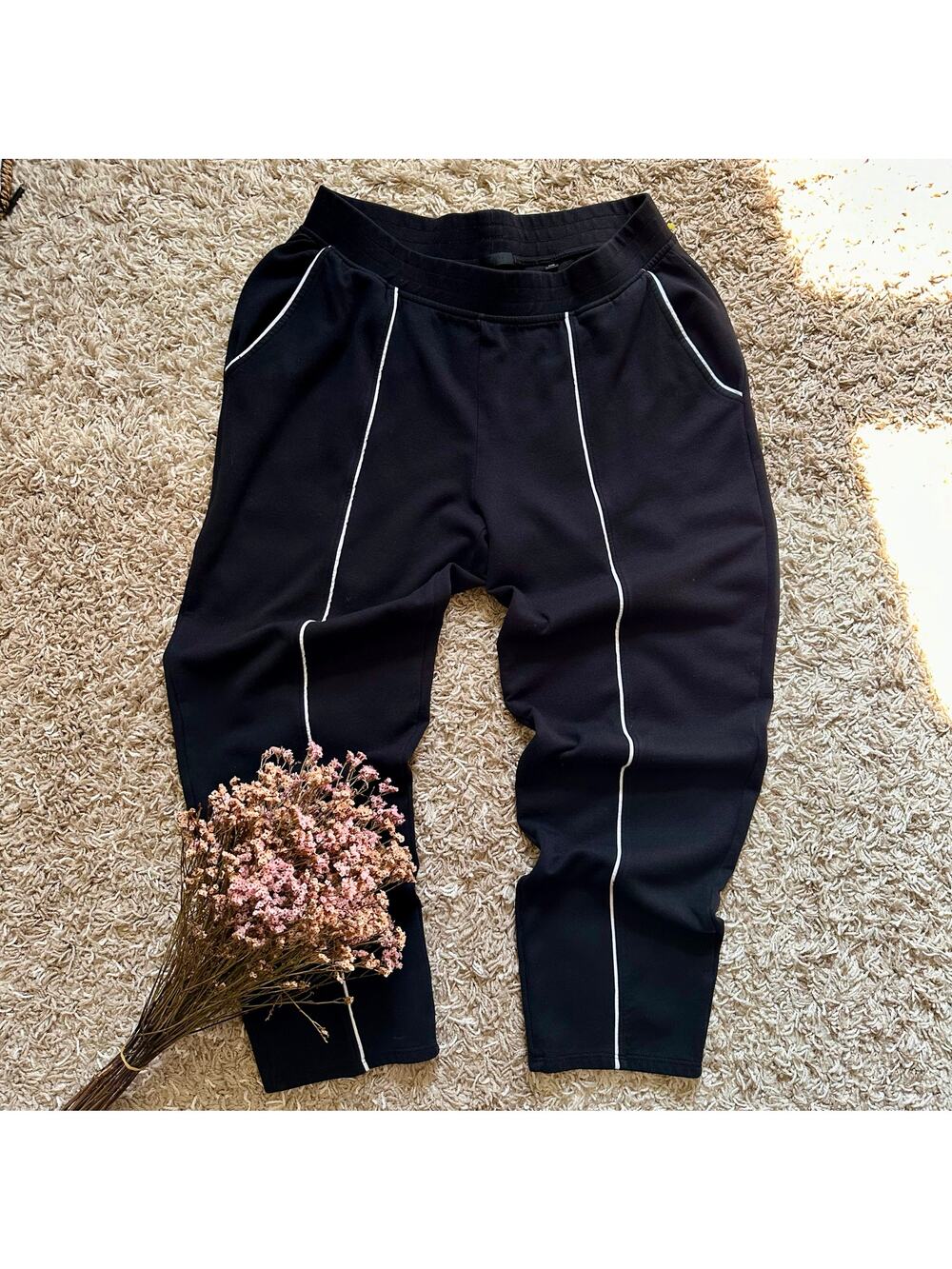 ATM Black Ankle Casual Pants Striped Women’s Size L